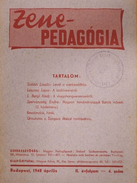 Lesznai Lajos - Zenepedagógia 1948. április [antikvár]