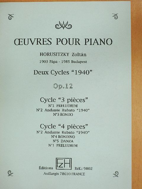 Horusitzky Zoltán - Oeuvres pour Piano [antikvár]