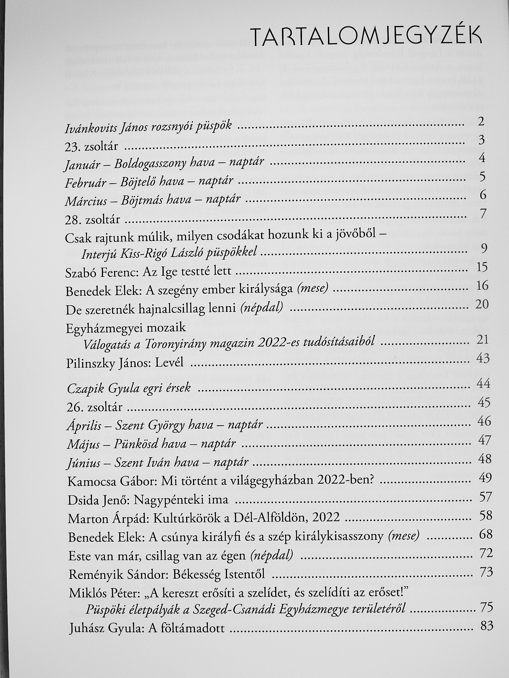 Babits Mihály - Szeged-Csanádi Egyházmegye Toronyirány Kalendárium 2023 [antikvár]