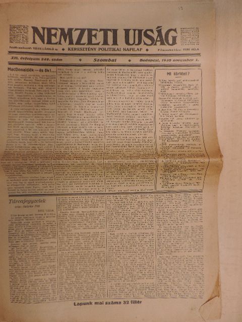 Endrődi Béla - Nemzeti Ujság 1930. november 1. [antikvár]