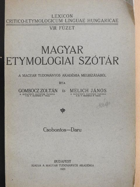 Gombocz Zoltán - Magyar etymologiai szótár VIII. (töredék) [antikvár]