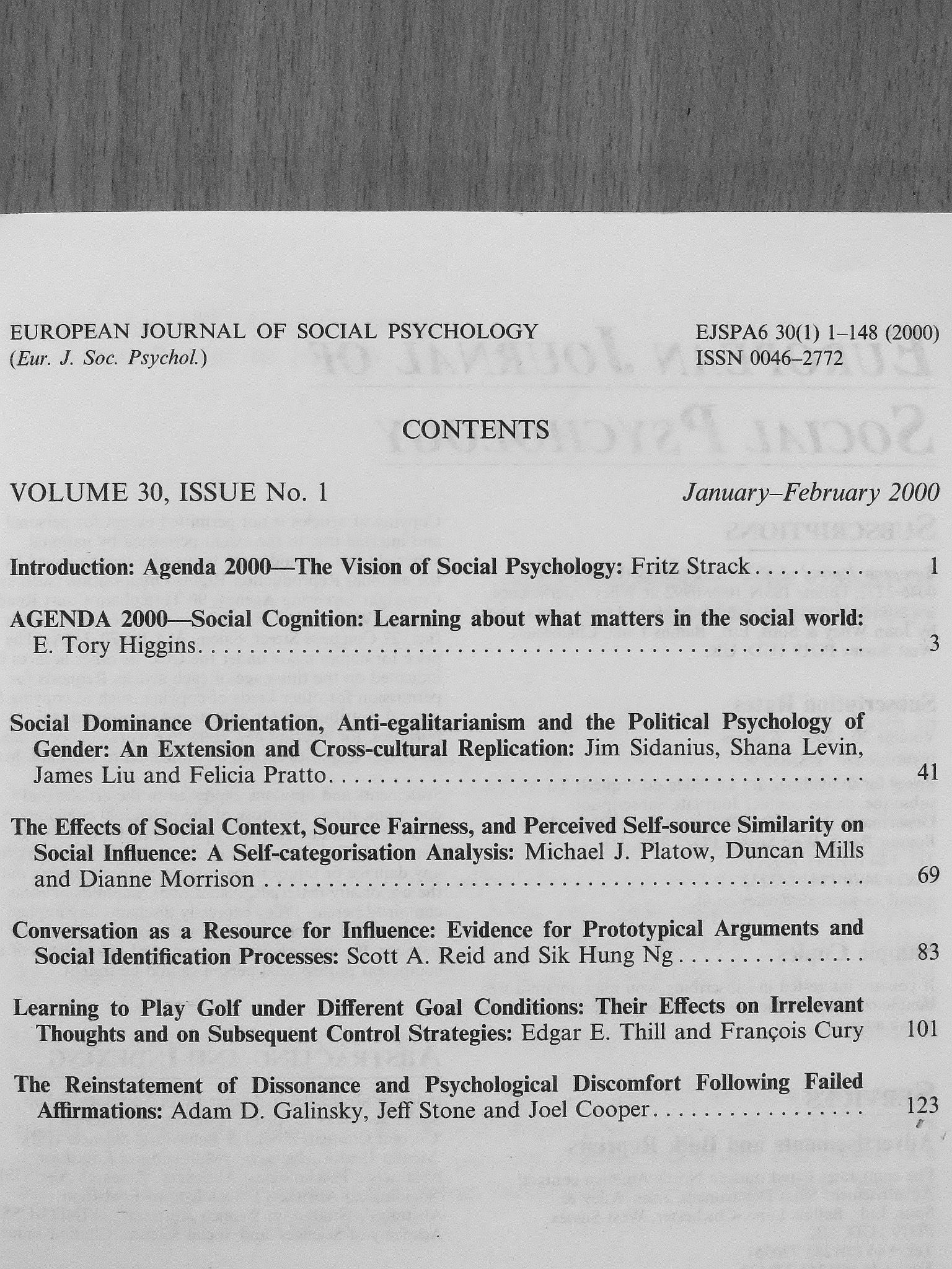 Dianne Morrison - European Journal of Social Psychology January-February 2000 [antikvár]