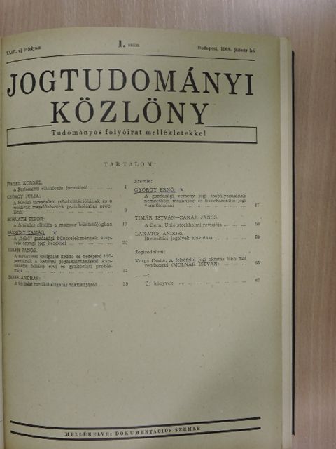 Dr. Ádám Antal - Jogtudományi közlöny 1968. január-december + 3-4. szám Dokumentációs Szemle mellékletével [antikvár]