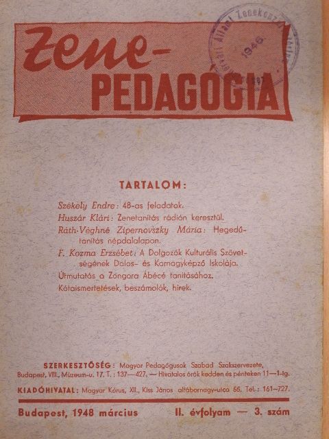 F. Kozma Erzsébet - Zenepedagógia 1948. március [antikvár]