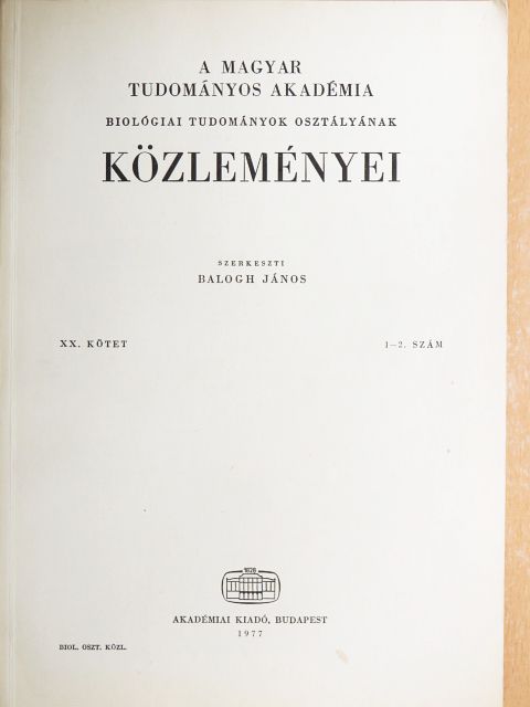Csuták János - A Magyar Tudományos Akadémia Biológiai Tudományok Osztályának Közleményei XX. kötet 1-2. szám [antikvár]