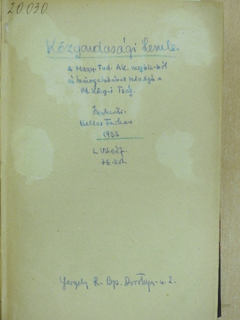 Andreich Jenő - Közgazdasági Szemle 1933. január-december [antikvár]