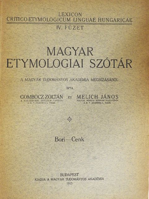 Gombocz Zoltán - Magyar etymologiai szótár IV. (töredék) [antikvár]