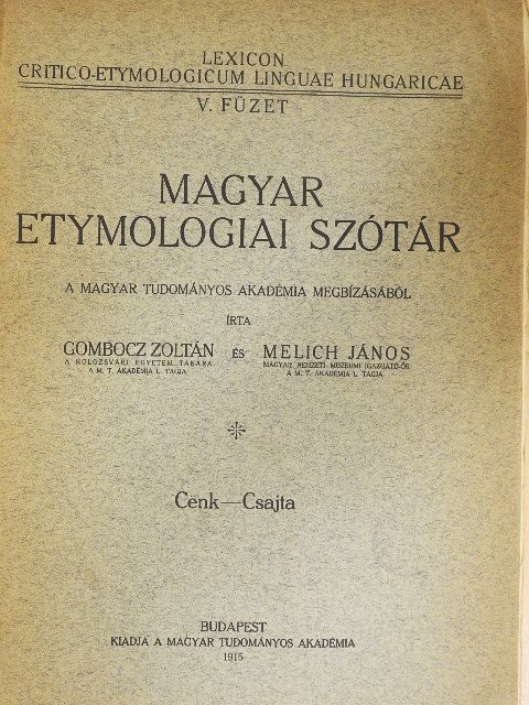 Gombocz Zoltán - Magyar etymologiai szótár V. (töredék) [antikvár]