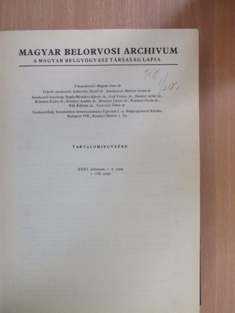 Dr. Gergely István - Magyar Belorvosi Archivum 1982/1-6./Magyar Belorvosi Archivum Supplementuma 1982/1-6. [antikvár]