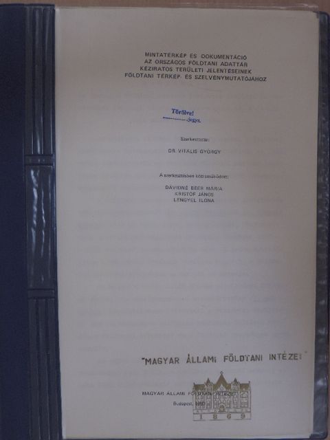 Mintatérkép és dokumentáció az Országos Földtani Adattár Kéziratos Területi Jelentéseinek Földatni Térkép- és szelvénymutatójához [antikvár]