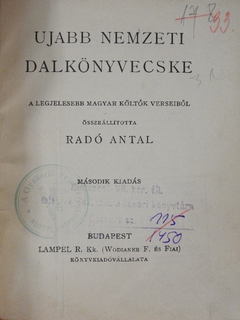 Ábrányi Emil - Ujabb nemzeti dalkönyvecske [antikvár]