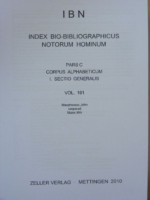IBN - Index bio-bibliographicus notorum hominum Pars C, Vol. 161. [antikvár]