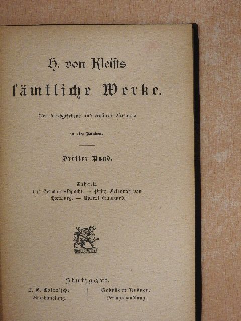 H. von Kleist - H. von Kleists sämtliche Werke in vier Bänden III. (gótbetűs) (töredék) [antikvár]