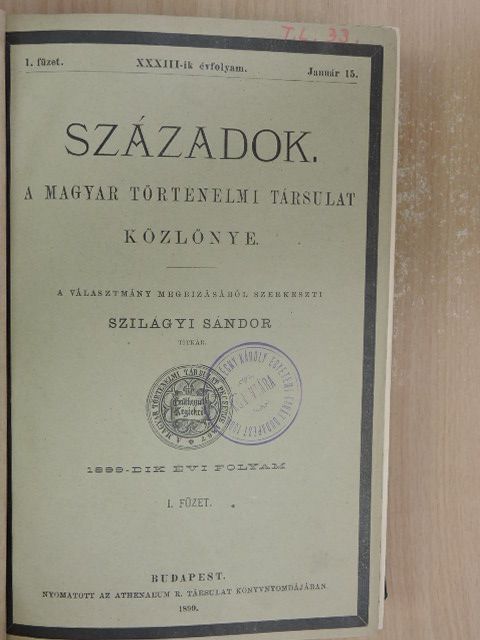 Érdujhelyi Menyhért - Századok 1899/1-10. [antikvár]