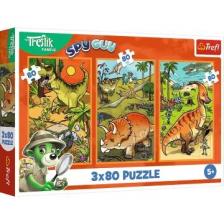 Trefl: Treflikék a dinoszauruszok világában puzzle - 3 az 1-ben