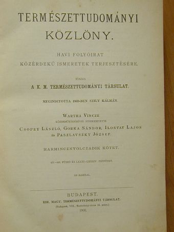 Természettudományi Közlöny 1906. január-december/Pótfüzetek a Természettudományi Közlönyhöz 1906. január-december [antikvár]