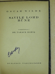 Oscar Wilde - Savile lord bűne [antikvár]