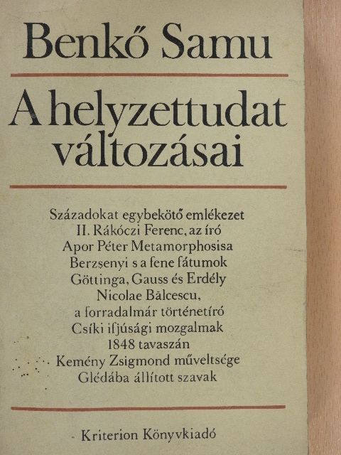 Benkő Samu - A helyzettudat változásai (dedikált példány) [antikvár]