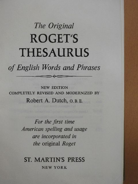 The Original Roget's Thesaurus of English Words and Phrases [antikvár]