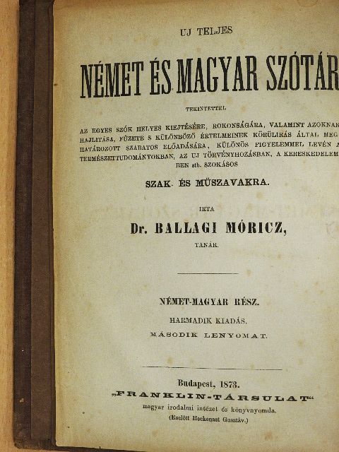 Dr. Ballagi Mór - Uj teljes német és magyar szótár [antikvár]