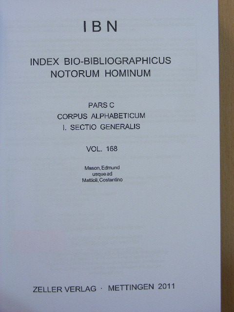 IBN - Index bio-bibliographicus notorum hominum Pars C, Vol. 168 [antikvár]
