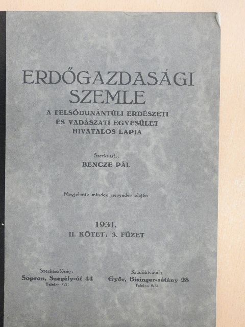 Dr. vitéz Bokor Rezső - Erdőgazdasági Szemle 1931. II/3. [antikvár]