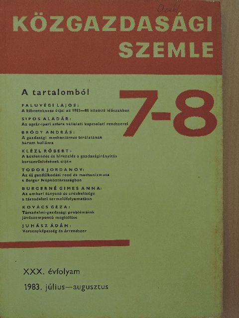 Adorján Bence - Közgazdasági Szemle 1983. július-augusztus [antikvár]
