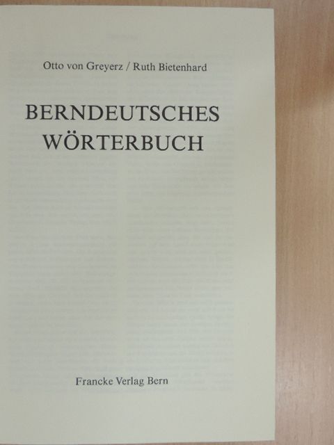 Otto von Greyerz - Berndeutsches Wörterbuch [antikvár]