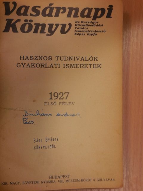 Vasárnapi Könyv 1927. I. (nem teljes évfolyam) [antikvár]