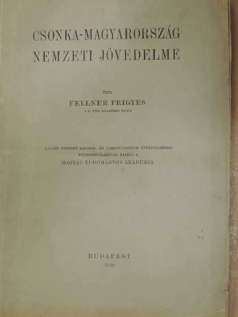 Fellner Frigyes - Csonka-Magyarország nemzeti jövedelme [antikvár]