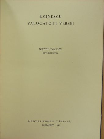 Jékely Zoltán - Eminescu válogatott versei [antikvár]