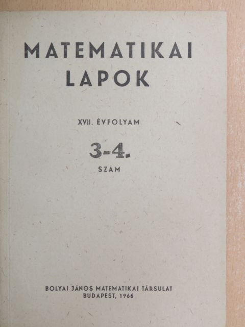 Daróczy Zoltán - Matematikai lapok 1966/3-4. [antikvár]