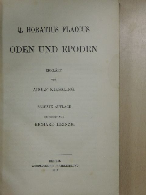 Q. Horatius Flaccus - Oden und Epoden [antikvár]