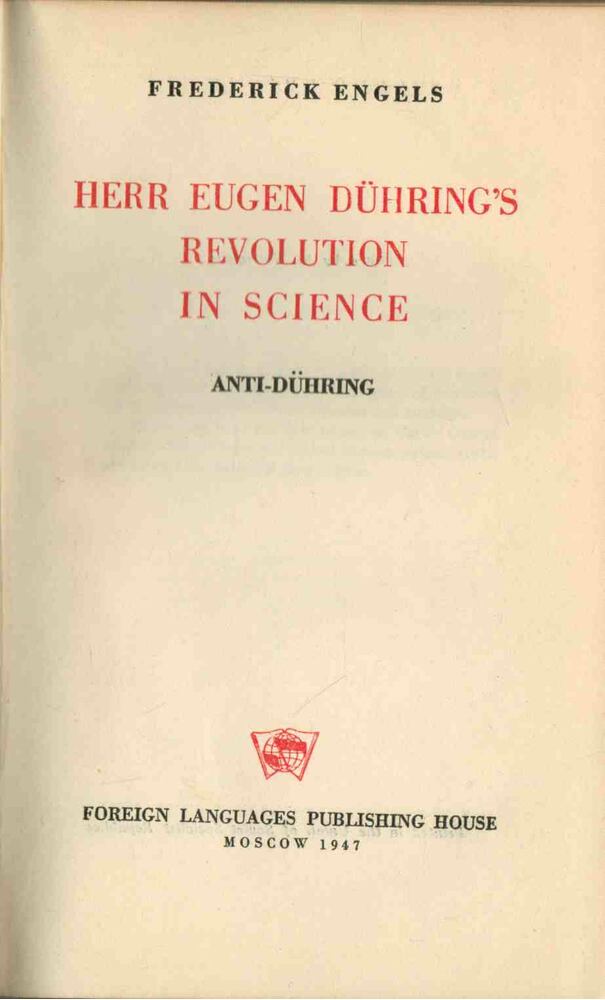 ENGELS, FREDERICK - Anti-duhring - Herr Eugen Duhring's Revolution in Science [antikvár]
