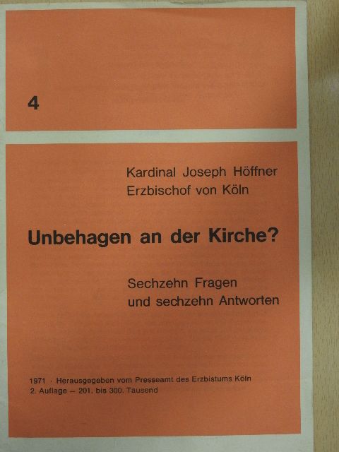 Joseph Höffner - Unbehagen an der Kirche? [antikvár]