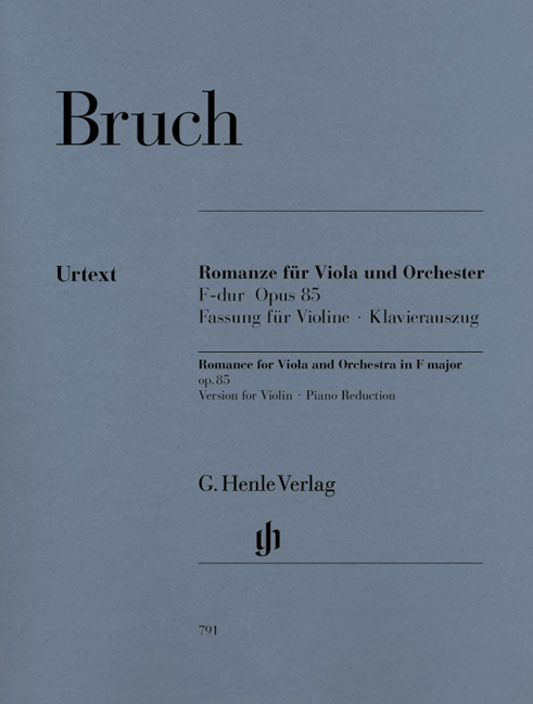 BRUCH - ROMANZE FÜR VIOLA UND ORCHESTER F-DUR OP.85 FÜR VIOLINE UND KLAVIER URTEXT