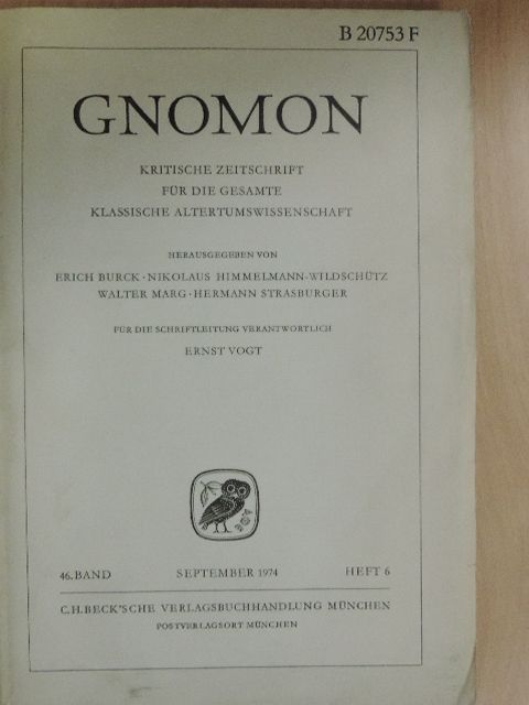 Bernhard Bischoff - Gnomon September 1974 [antikvár]