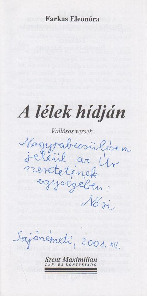 Farkas Eleonóra - A lélek hídján (dedikált) [antikvár]
