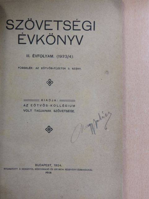 B. G. - Szövetségi Évkönyv 1923/4. [antikvár]