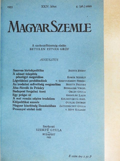 Babics József - Magyar Szemle 1935. augusztus/Magyar Szemle 1937. augusztus/Magyar Szemle 1939. szeptember [antikvár]