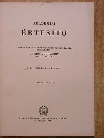 Alexits György - Akadémiai Értesítő LX. kötet 498. szám [antikvár]