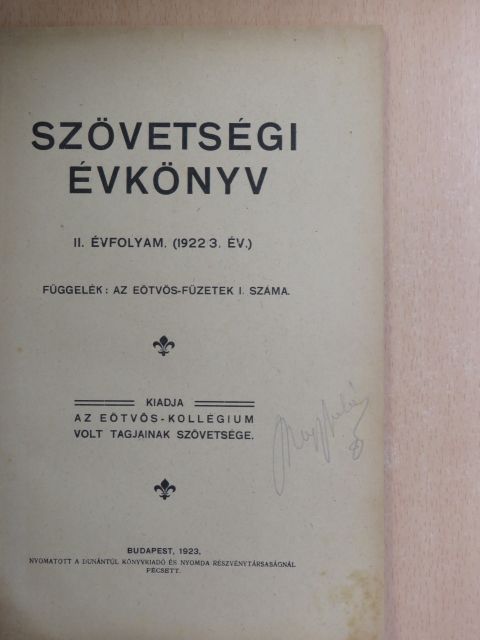 Szövetségi Évkönyv 1922/3. [antikvár]
