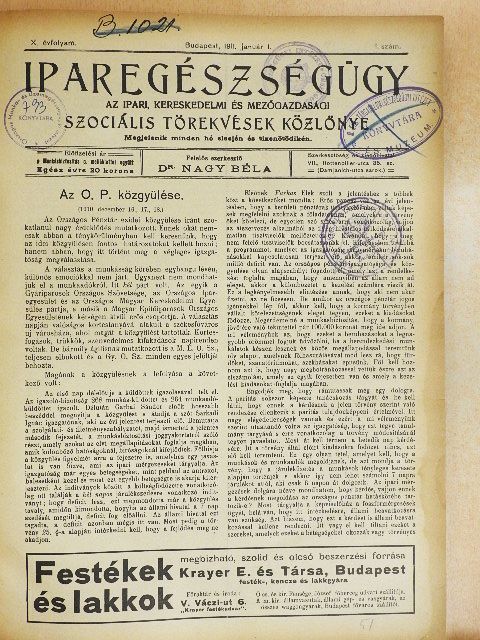 Dr. Bánóczi László - Iparegészségügy 1911. január-december [antikvár]