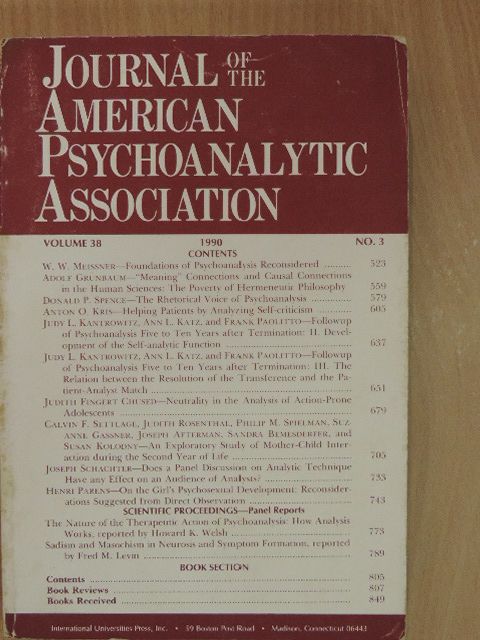 Adolf Grünbaum - Journal of the American Psychoanalytic Association 1990/3. [antikvár]
