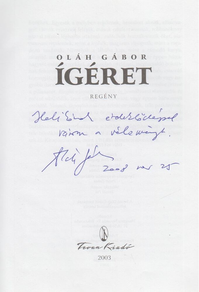 OLÁH GÁBOR - Ígéret (dedikált) [antikvár]
