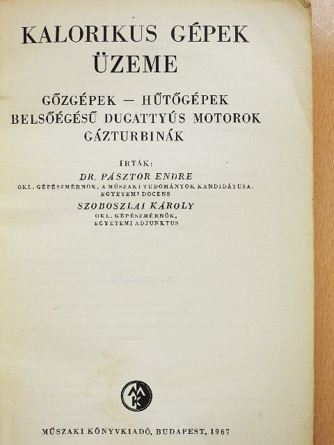 Dr. Pásztor Endre - Kalorikus gépek üzeme [antikvár]