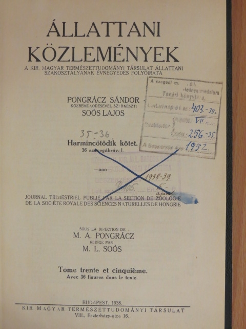 Ábrahám Ambrus - Állattani Közlemények 1938-1939/1-4. [antikvár]