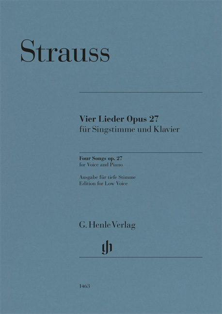 STRAUSS RICHARD - VIER LIEDER OPUS 27 FÜR SINGSTIMME UND KLAVIER. AUSG. FÜR TIEFE STIMME