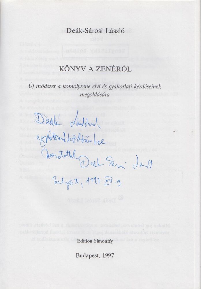 Deák-Sárosi László - Könyv a zenéről (dedikált) [antikvár]