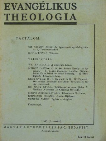 Bernhard Seland - Evangélikus theologia 1948. 3. szám [antikvár]